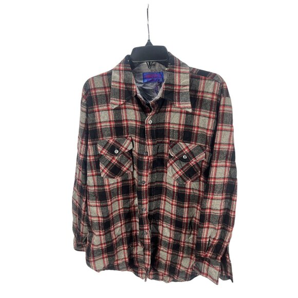 Vintage Ponderosa Men's Flannel Button-Up Shirt Red/Black Plaid Western Rodeo - Picture 1 of 9